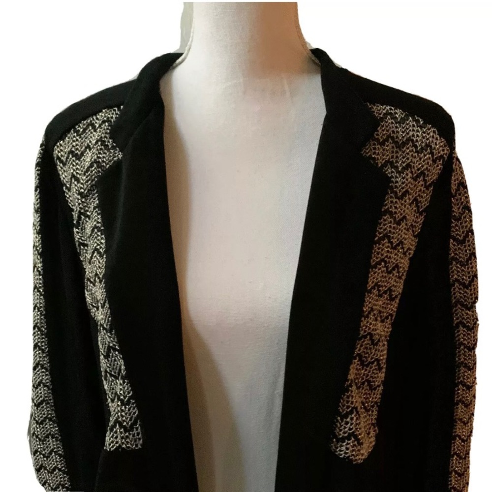 Travelers Chico's Open Jacket Black Gold Metallic - Picture 3 of 11